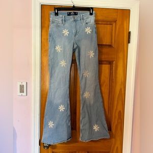 Blue, Hollister, size 27, patterned flare jeans.